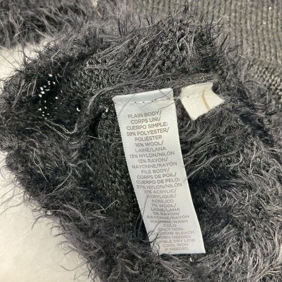 LOFT Womens Fuzzy Sweater Black Shaggy Sequin Long Sleeve Pullover PM Petites - Picture 9 of 11